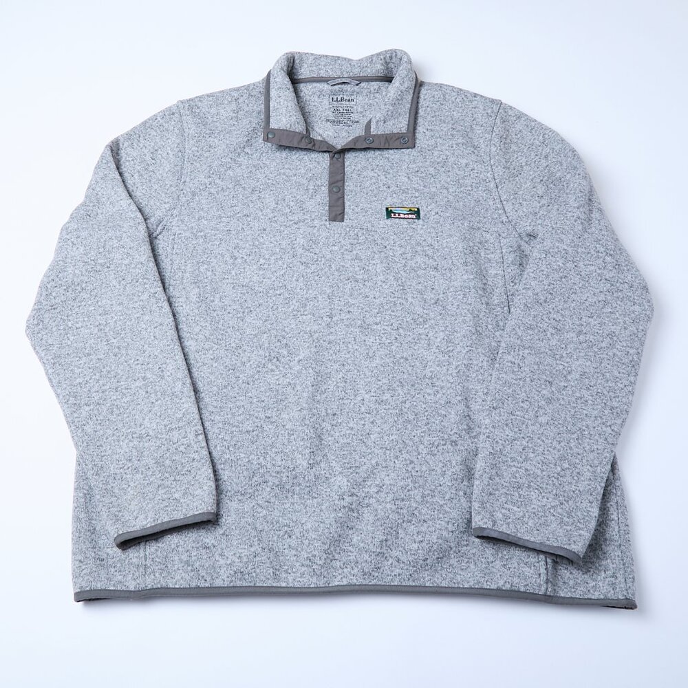 LL Bean 1/4 Snap Sweater Fleece Pullover Men's XXL Tall 2XLT Heather Gray Preppy - Picture 2 of 11